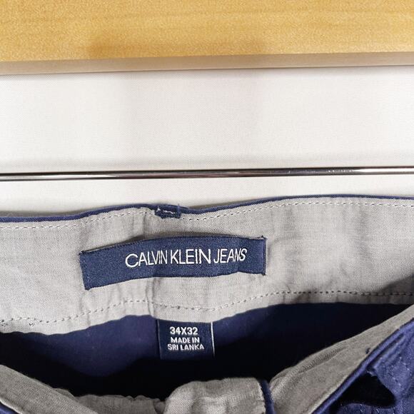 Calvin Klein Mens 34 x 32 Navy Blue Sateen Slim Fit Straight Leg Chino Pants - Picture 7 of 11